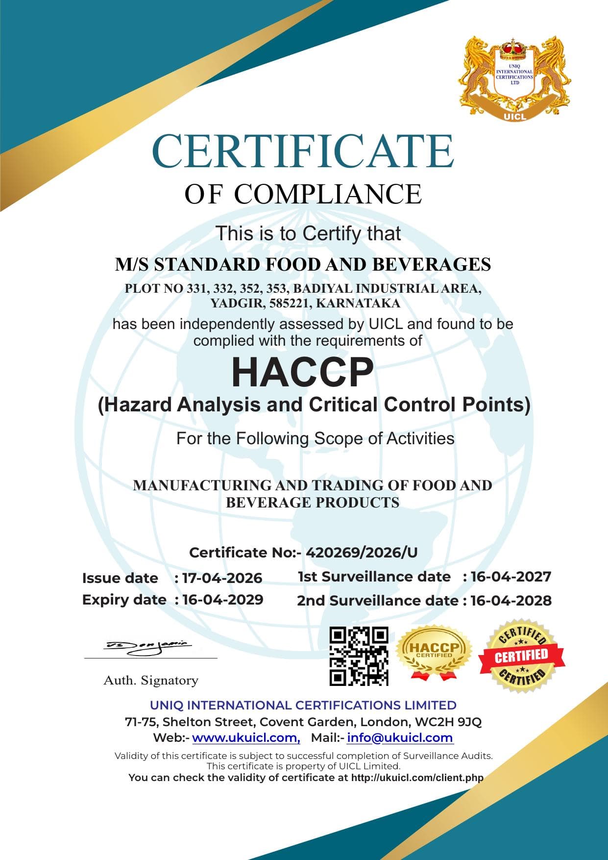 HACCP certificate
